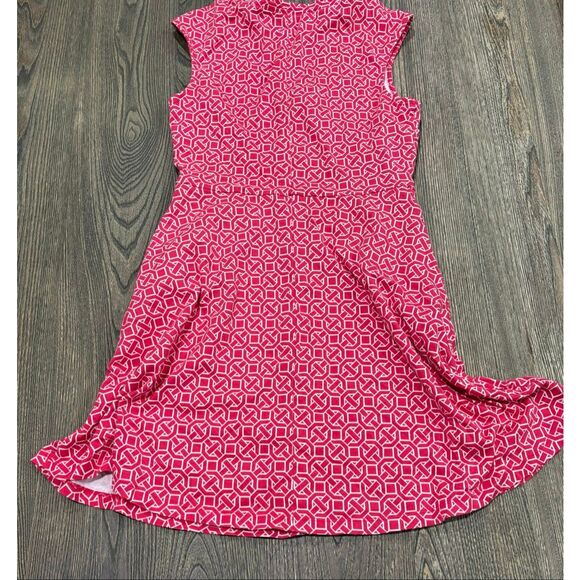 New York & Company Womens Fit Flare Dress Sleeveless Geometric Print Red Size M - Picture 10 of 11